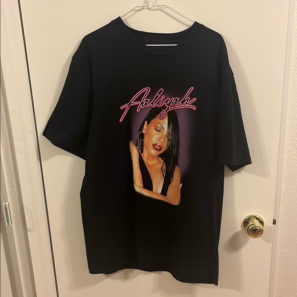 Black Graphic Tee with Aaliyah Design